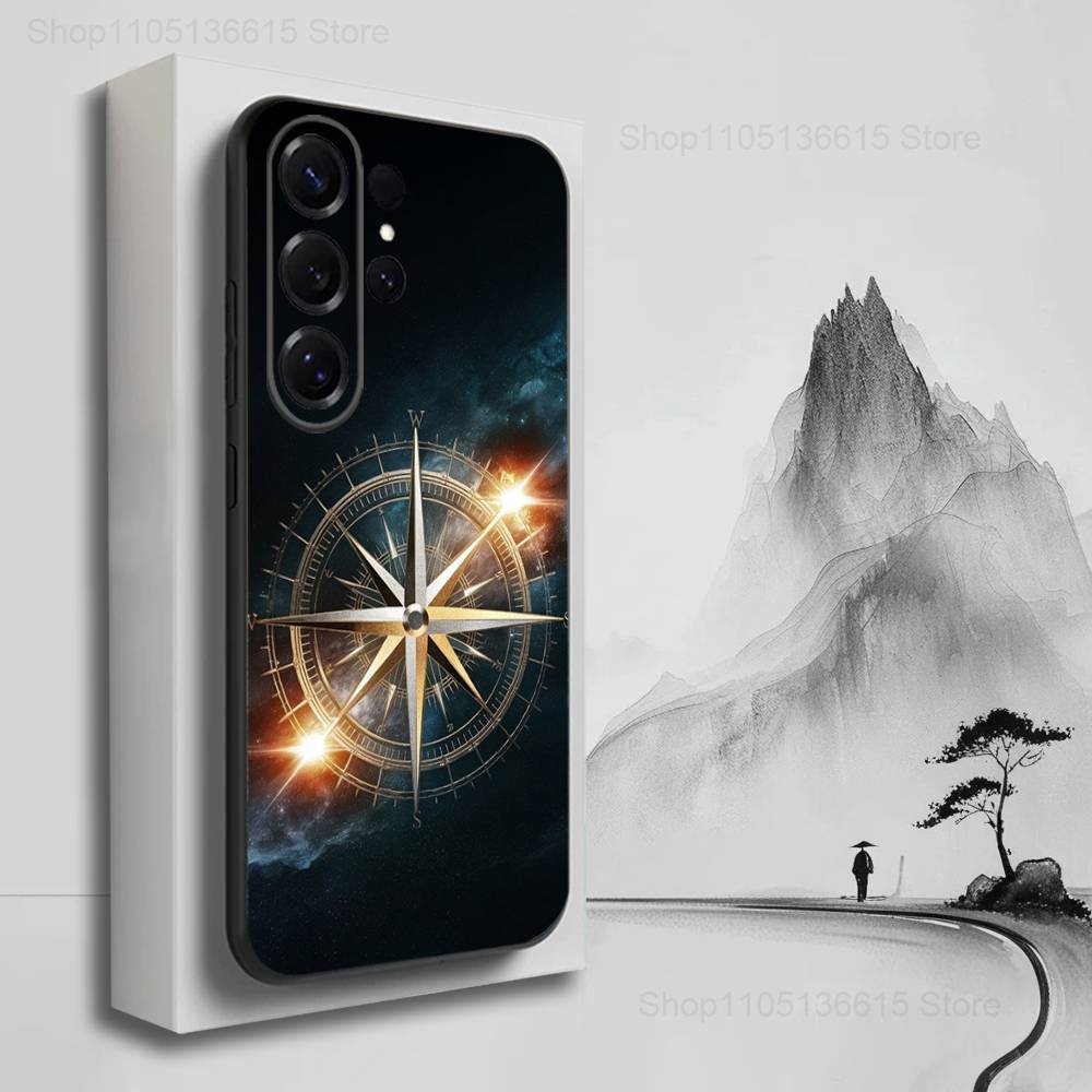 Художественный компас для навигации для Samsung S9,S10,S20,S10,S21,S25,S24,S23,Ultra,FE,Plus,Lite, Мягкий силиконовый черный чехол
