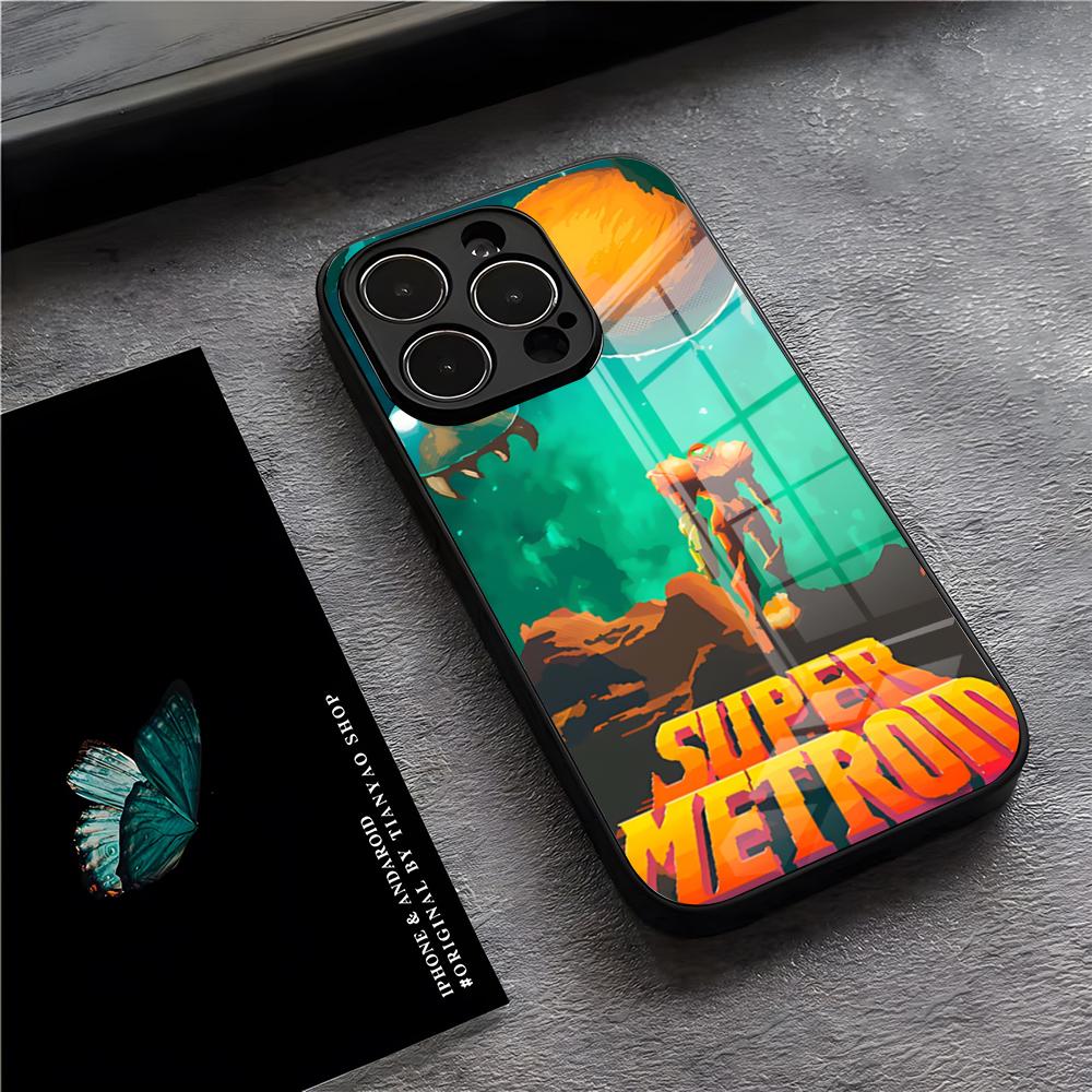 Чехол для телефона Game Metroid для IPhone 17 Pro Max 15 Pro 16 14 Plus 12 13 Mini 11 Pro Ударопрочный стеклянный чехол