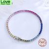 Solid Real 925 Silver 3 Mm Rainbow Zircon Tennis Bracelet 15 /16 /17 /18 Cm Pretty Colorful Fine Jewelry Chain For Women