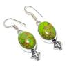 Copper Green Turquoise Gemstone 925 Sterling Silver Jewelry Earring 1.81"