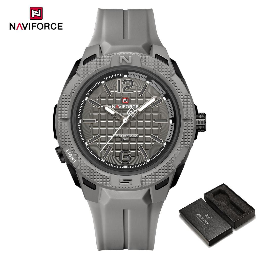 Naviforce Оригинальные легкие кварцевые часы для мужчин, светящиеся стрелки, водонепроницаемость 50 м, силиконовый ремешок, уличные модные мужские часы NF7126