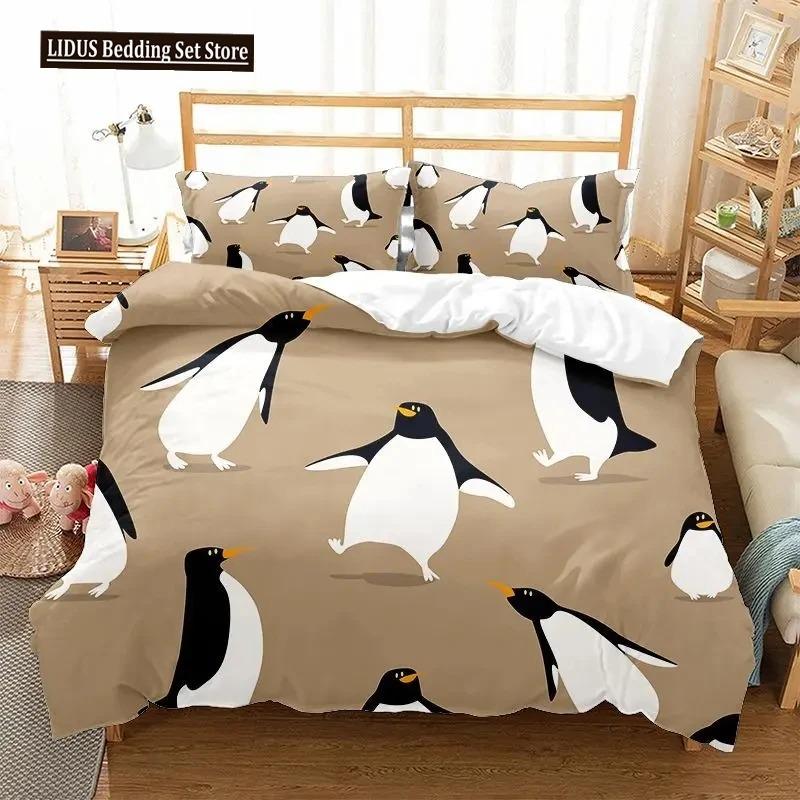 Cartoon Penguin Duvet Cover Collection For Boys Girl Animated Antarctic Animal Polyester Quilt Cover White Black King Queen Size