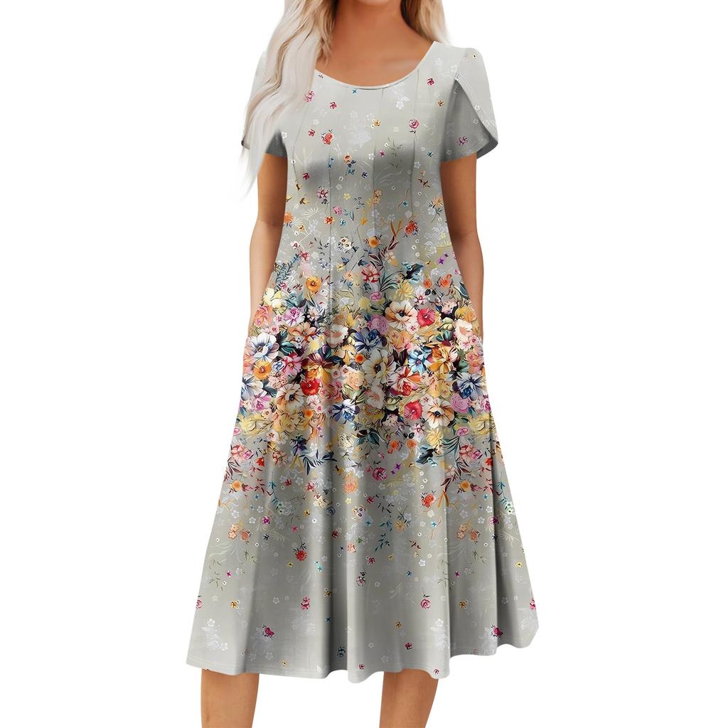 Женское повседневное модное платье миди с круглым вырезом и коротким рукавом, модное свадебное платье для гостей