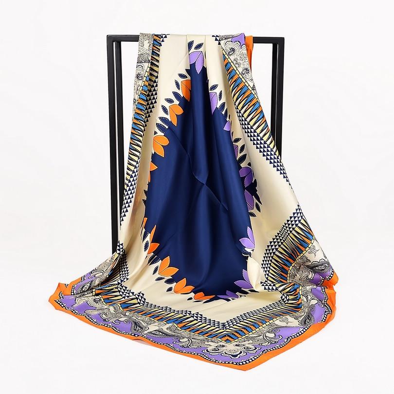 [BYSIFA] Women Rose Silk Scarf Shawl Spring Autumn Large Orange Green Square Scarves Wraps New Design Ladies Head Scarf Cape
