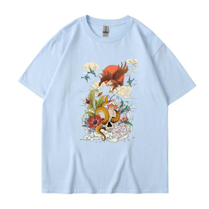 Ретро-топы National Tide с короткими рукавами, женская футболка с рисунком черепа 2D, свободные повседневные топы