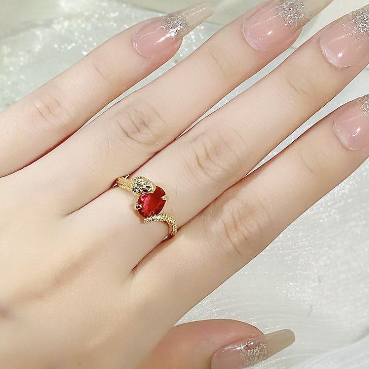 Cold Wind Minority Ring Single Ring Snake Scale Flashing Red Stone Snake Ring