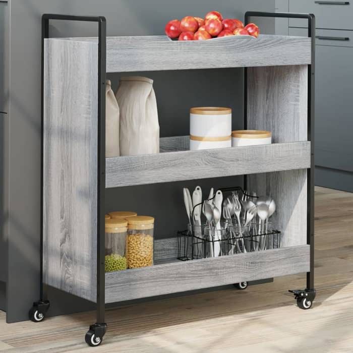 VidaXL Kitchen Cart, Shelf with Wheels, Service Cart, Indoor Living Room Bathroom Storage Furniture, Sonoma 842319