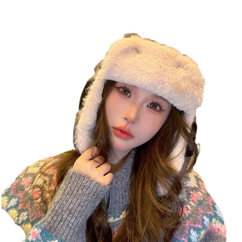 Women's Face Protecting Ears and Warm Pullover Hat with Velvet Thickened Cycling Skiing and Cold Proof Lei Feng Hat