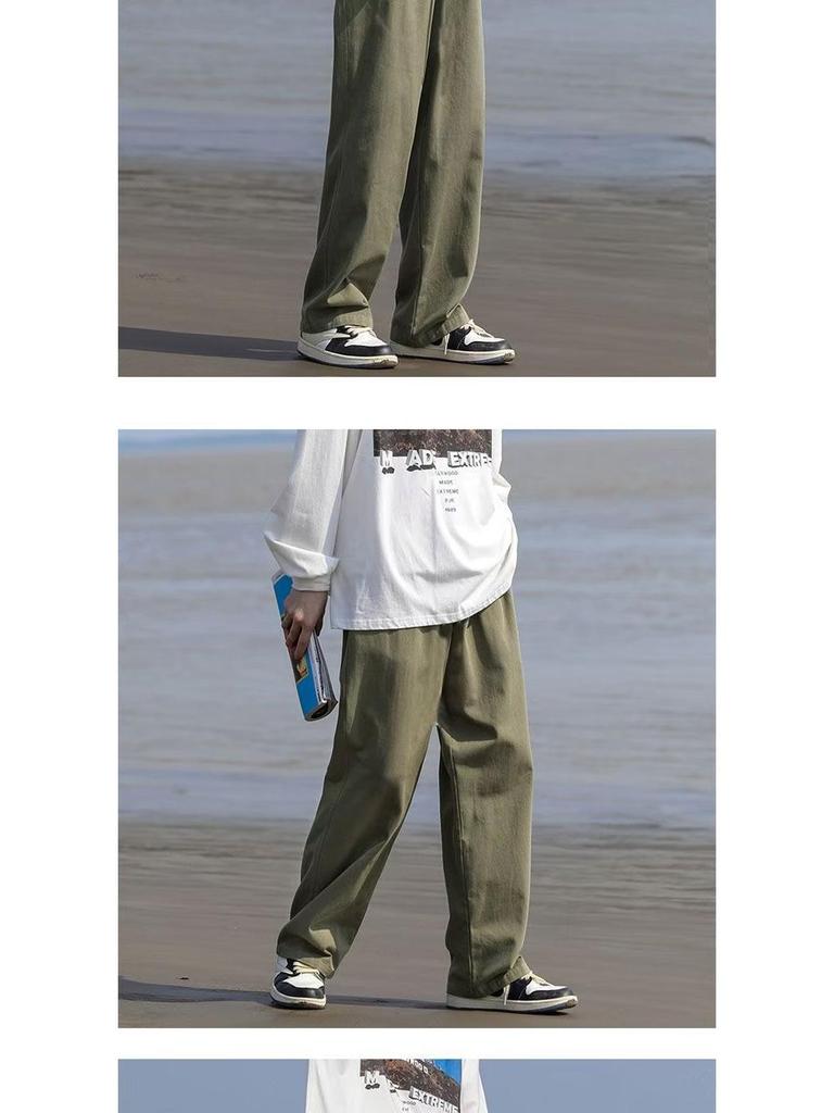 Мужские осенние свободные прямые брюки в гонконгском стиле - однотонная повседневная одежда