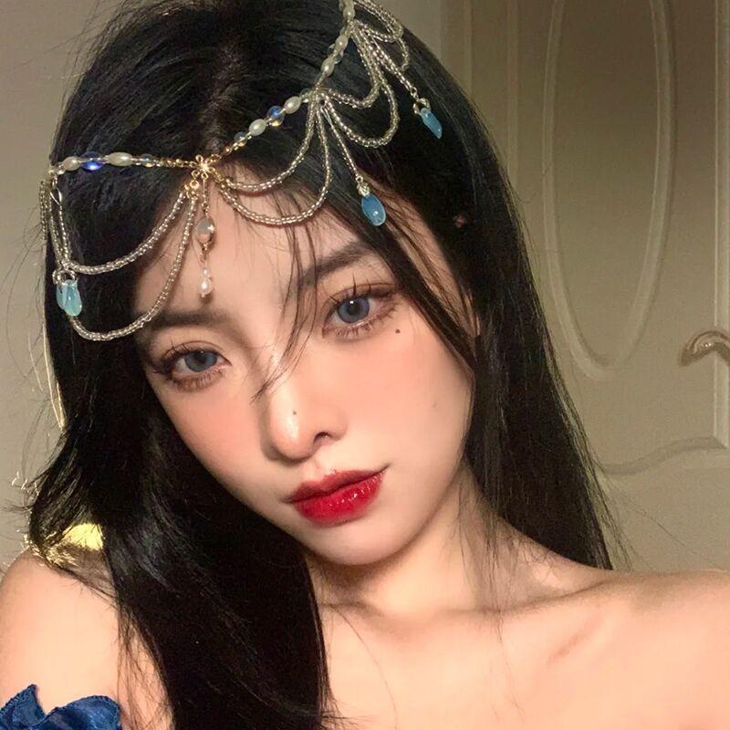 Танец на лбу Подвеска для бровей Головной убор Древний стиль Покрывает лицо Шторы Цепочка на лоб Капля воды Украшение для волос Цепочка на голову Ожерелье