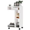 Side Table, C-shaped Serving Trolley, 4 Casters, 3 Compartments, 40 x 30 x 69 cm, White