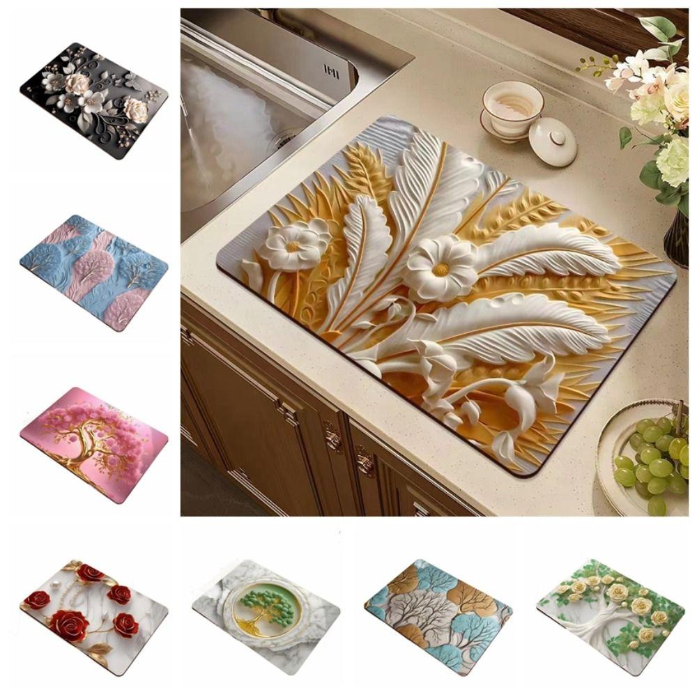 Non-slip Draining Mat Quick Dry Drain Pad Dinnerware Rug Dish Drying Mat Table Decor