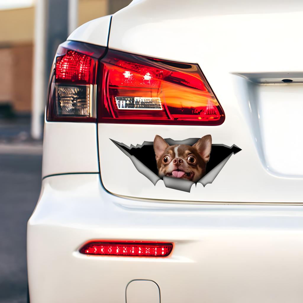 Коричневые наклейки на автомобиль для собак Чихуахуа, скрытые в отверстиях, водонепроницаемые наклейки неправильной формы для украшения автомобиля