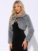 Allegra K Women's Elegant Cropped Jacket/Cardigan/Bolero with Faux Fur, Round Collar, Bow Tie, and Open Front, Gray, Size M
