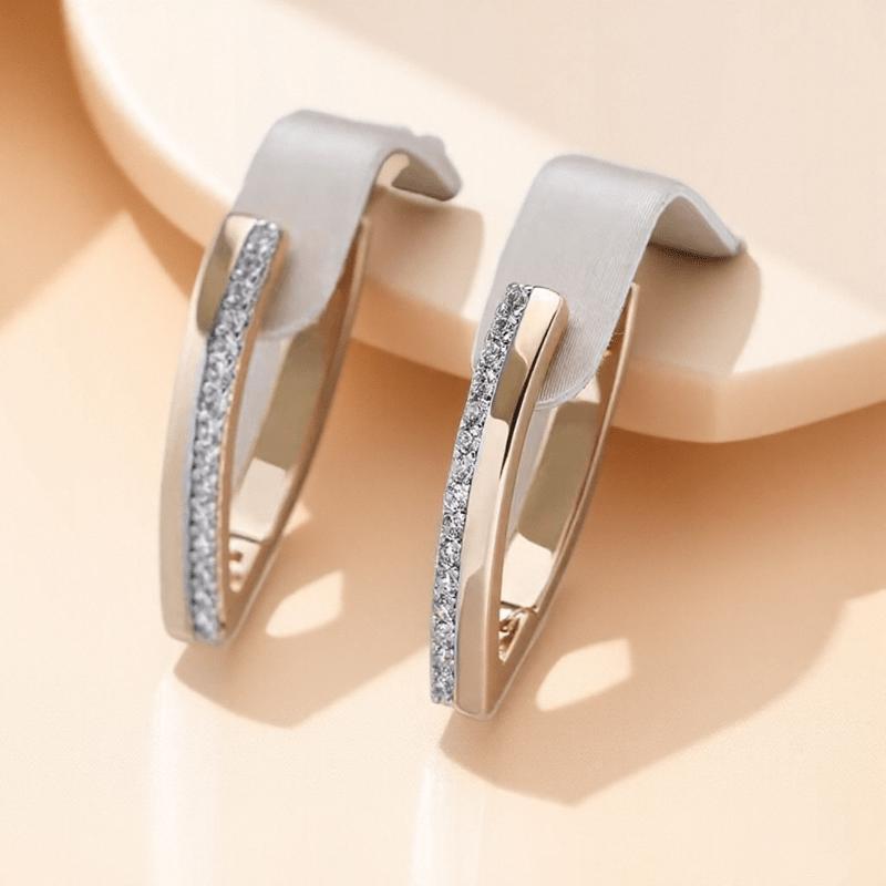 Golden Color V Hoop Earrings Women Wedding Drop Earrings Jewelry