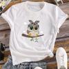 Fashion Women Cartoon Kawaii Owl Print T Shirt Funny Casual O-neck Short Sleeves T-shirt Summer Female Tee Shirt