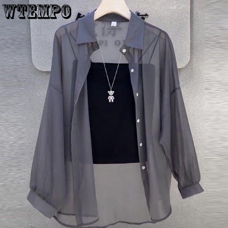 Shirts Women Sun-proof Thin Summer Transparent Fashion Casual Retro Sweet Cool Streetwear