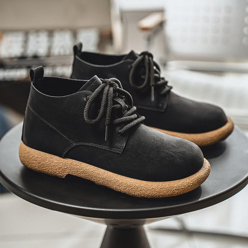 Повседневная кожаная обувь мужская Новая Ретро Британский стиль Обувь с большой головой Мягкая подошва Низкий верх Модная кожаная обувь мужская Мужская повседневная обувь
