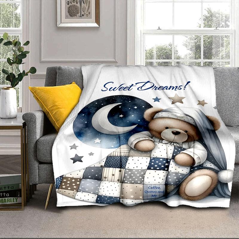 Teddy Bear Night Sky Blanket Flannel Blanket for bed, sofa, Camping, Hiking, Picnic Essentials, gift for family Fan gifts