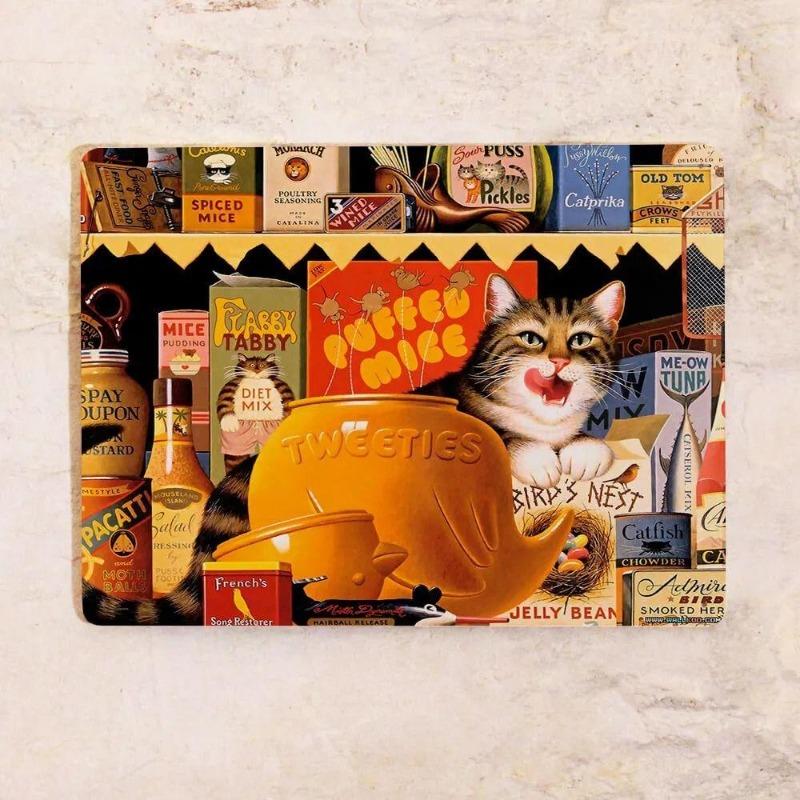 Cats In a Shop Metal Wall Art 20x30cm, Vintage Retro Decor Plaque