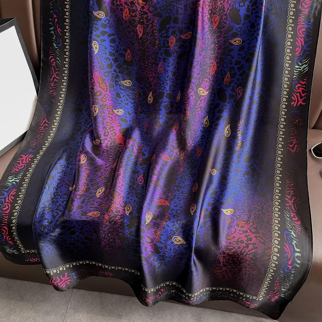 New Lijin Forging Silk Scarf Red Moonflower Printing Shawl Spring and Autumn Female Simulation Silk Scarf Versatile