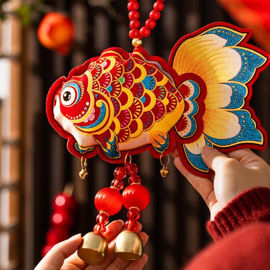 Chinese New Year Decoration Horse Fish Hanging Ornament Auspicious Symbols Blessing Bag for Wall Car Home Decor