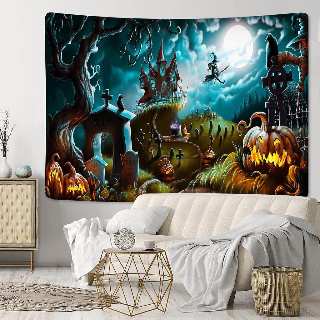 Хэллоуин Гобелен Череп Тыква Луна Ночь Монстр Настенное Искусство Украшения Спальня Гостиная Вечеринка в Общежитии