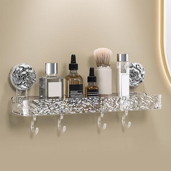 Bathroom Storage Rack with Hooks Transparent Wall-mounted Punch-free Self-adhesive Great Load Bearing Anti-slip Cosmetic Toothpaste