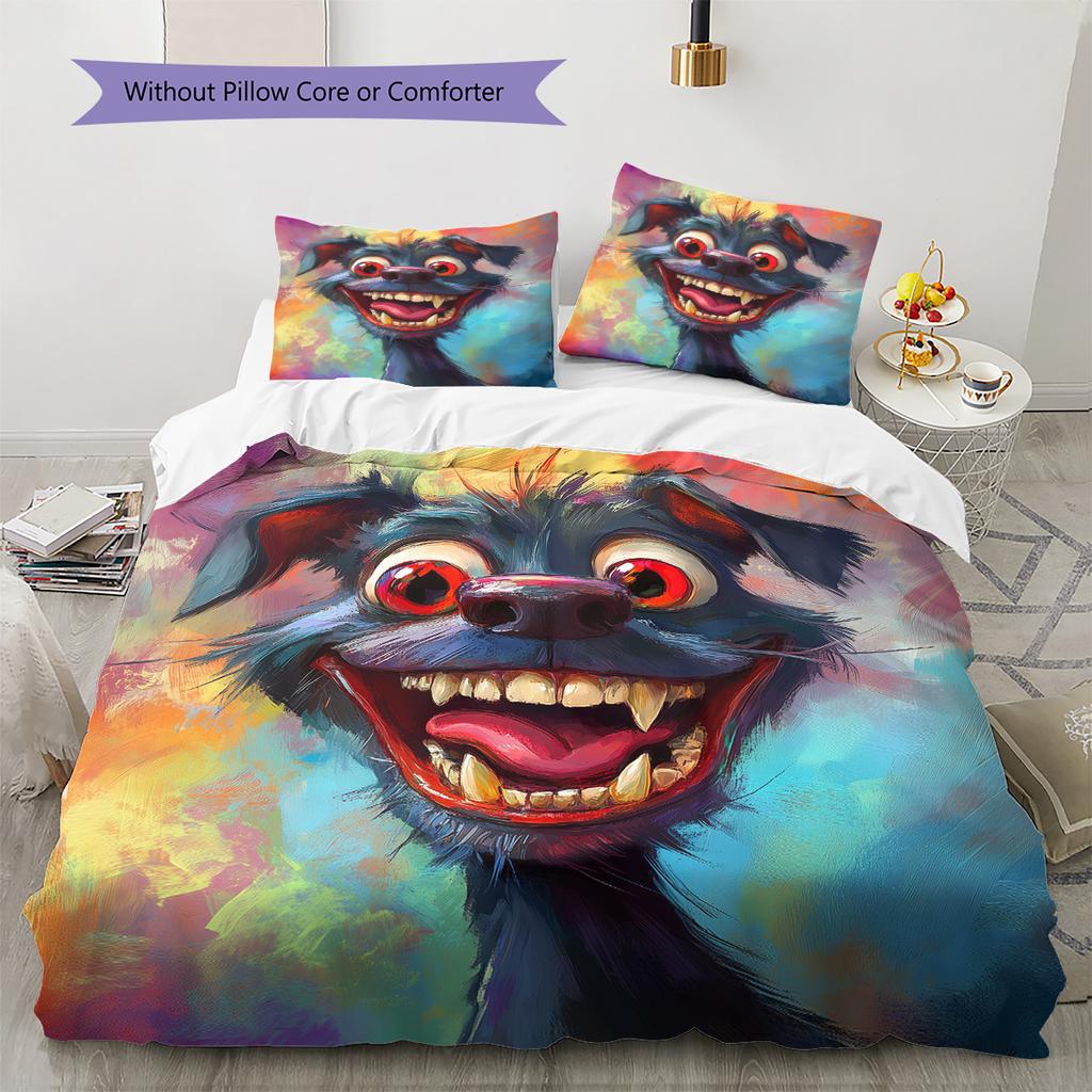 Colorful dog  Pattern Bedding Quilt Set Quilt Cover Pillowcase Home Decoration  Gift (1 * duvet cover + 2 * pillowcase, without core)