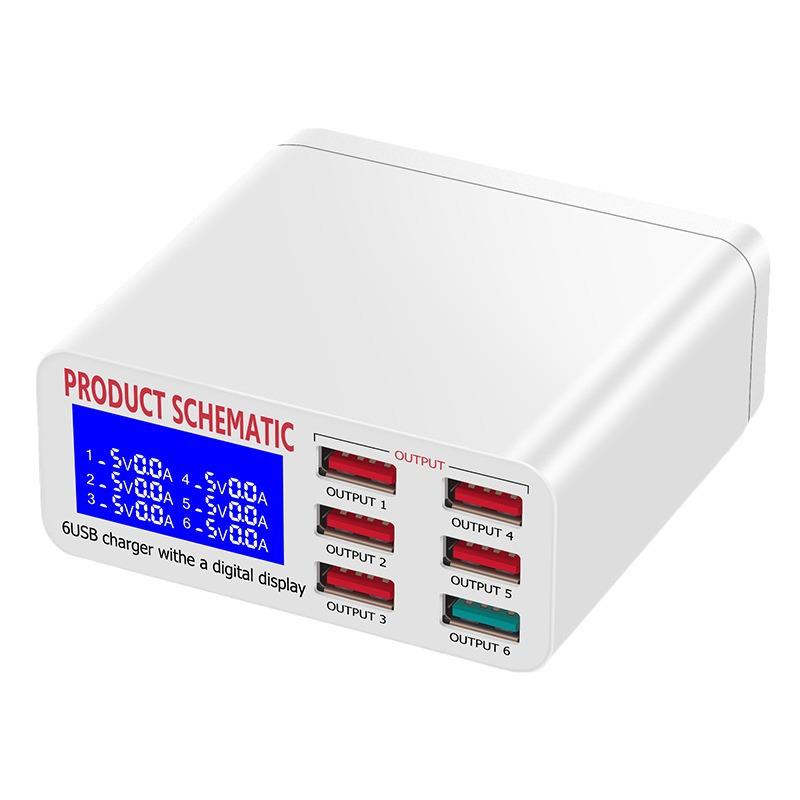 6-портовое USB-быстрое зарядное устройство с ЖК-дисплеем, 40-ваттное настольное многопортовое зарядное устройство