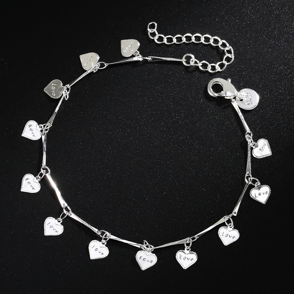 925 Sterling Silver Bracelets For Women Lucky Love Letter Heart Silver Chain Bracelet Pulseira Gift Wedding Jewelry S -B164