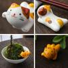 Five-piece set Japanese ceramic lucky cat chopsticks rack cute cat tableware holder can put spoon Fork knife brush color