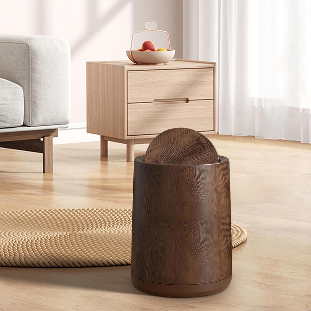 Trash Can Garbage Container with Swing Lid Imitation Wood Grain Removable Inner Household Bin