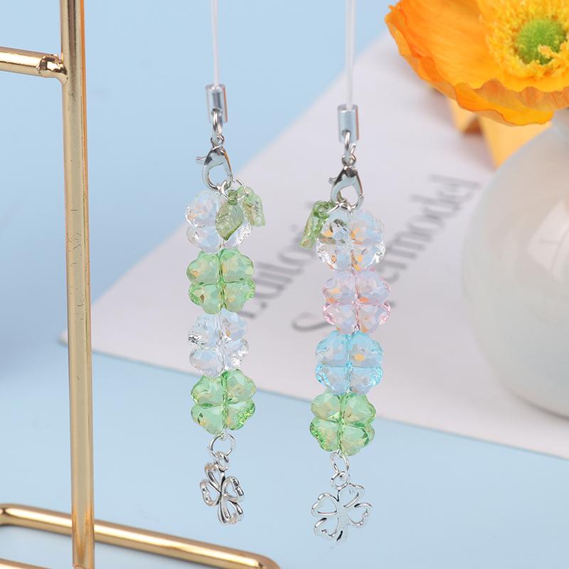 Y2K модный шнурок для телефона с бусинами, счастливый четырехлистный клевер, цепочка для мобильного телефона, брелок для мобильного телефона, подарки для девочек