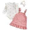 Baby Girls 3Pcs Spring Outfits Heart Print Romper + Suspender Skirt + Headband Set Newborn Clothes