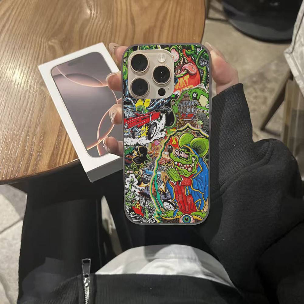 Забавный Rat Fink Для IPhone 15 16 17 14 13 12 11 Pro Max 16E 16 Plus 17 Air Гофрированный Ударопрочный Чехол для Телефона
