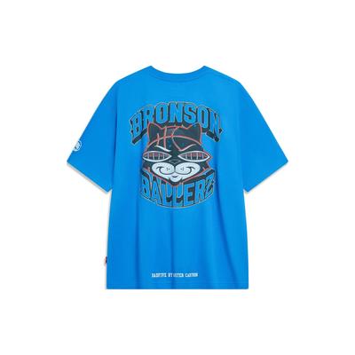 Футболка унисекс с коротким рукавом и принтом букв Li Ning X Mister Cartoon Collaboration Badfive, цвет темно-синий AHST973-1