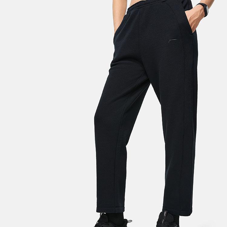 Спортивные брюки Li Ning Fitness Series с утолщенной резинкой на талии, прямые, женские, черные AKLT776-1