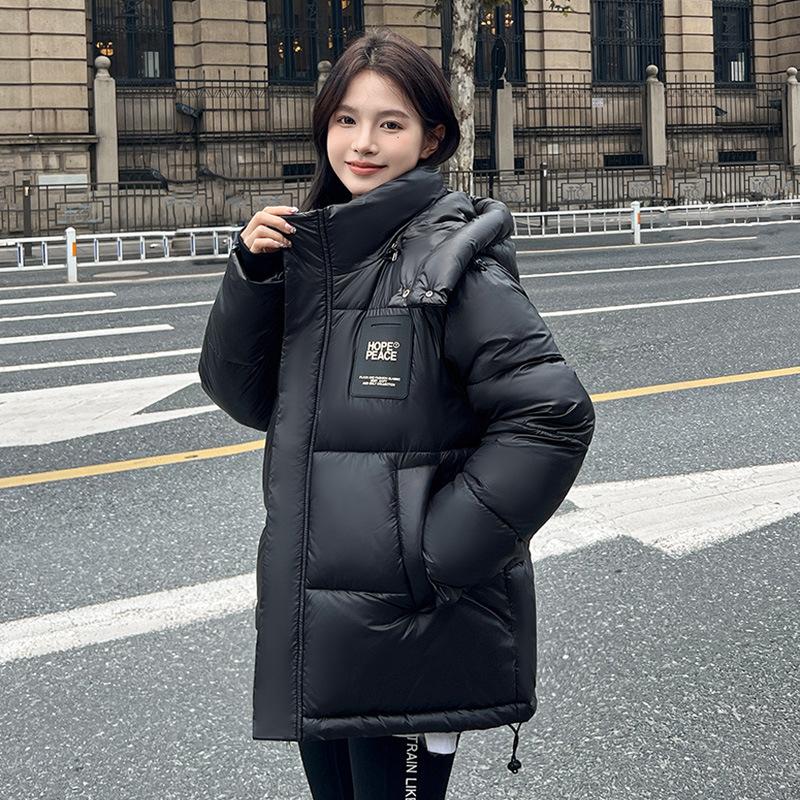 Black Down Jacket for Women New Style Medium-length Loose Thickened Medium-length Winter Cotton-padded Jacket