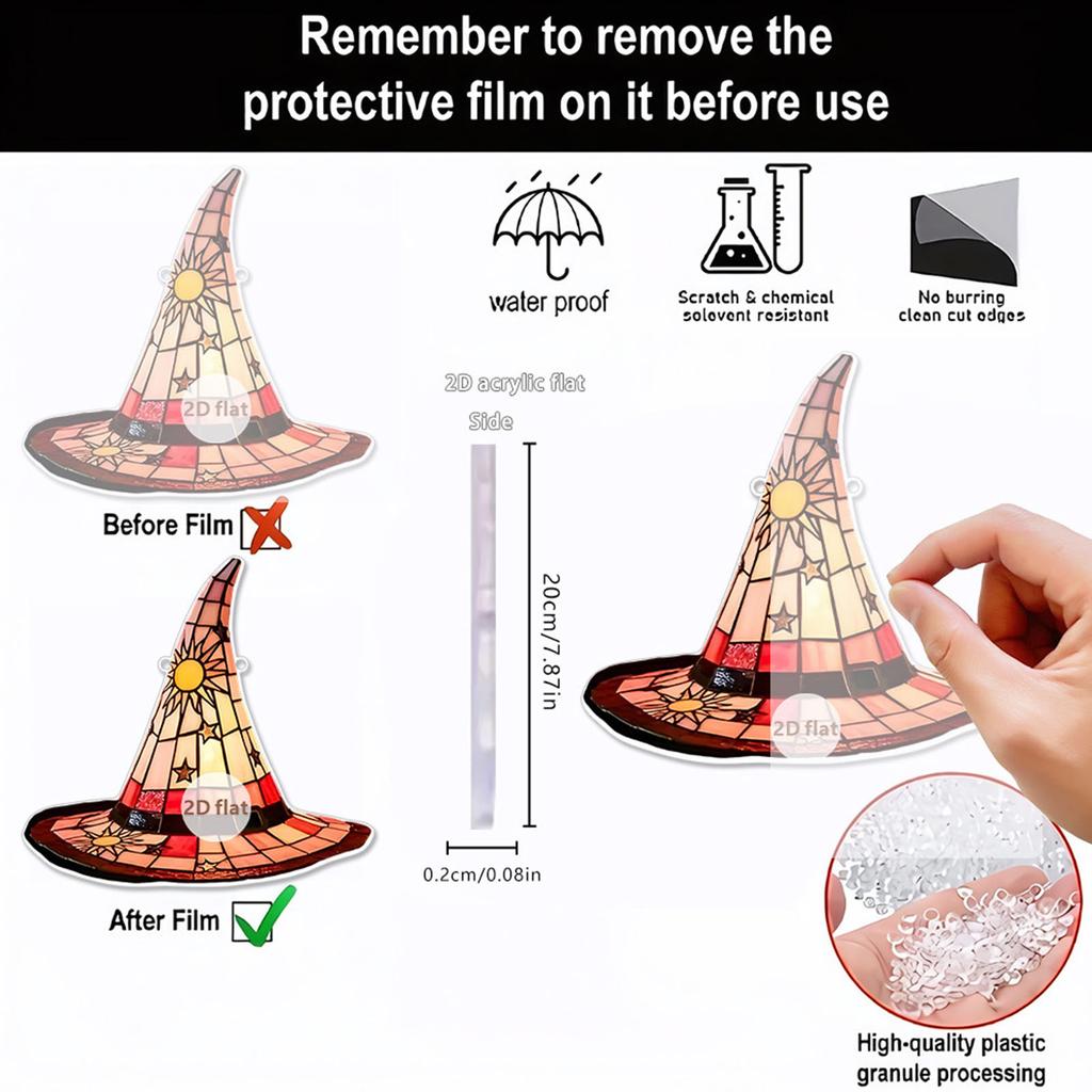 Витражный ловец солнца в виде шляпы ведьмы, подвесное украшение для окна, Хэллоуин, готический стеклянный орнамент для окна, дома, кухни
