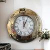12-Inch Brass Antique Ship Porthole Clock - Nautical Marine Timepiece - Silent Analog Battery Quartz Wall Decor for Home & Office
