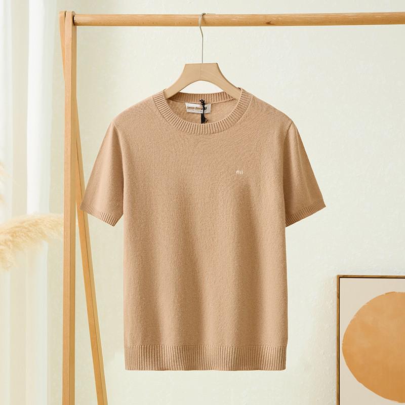 Высококачественный женский свитер из шерстяного трикотажа с круглым вырезом в стиле Miu и коротким рукавом для ранней осени