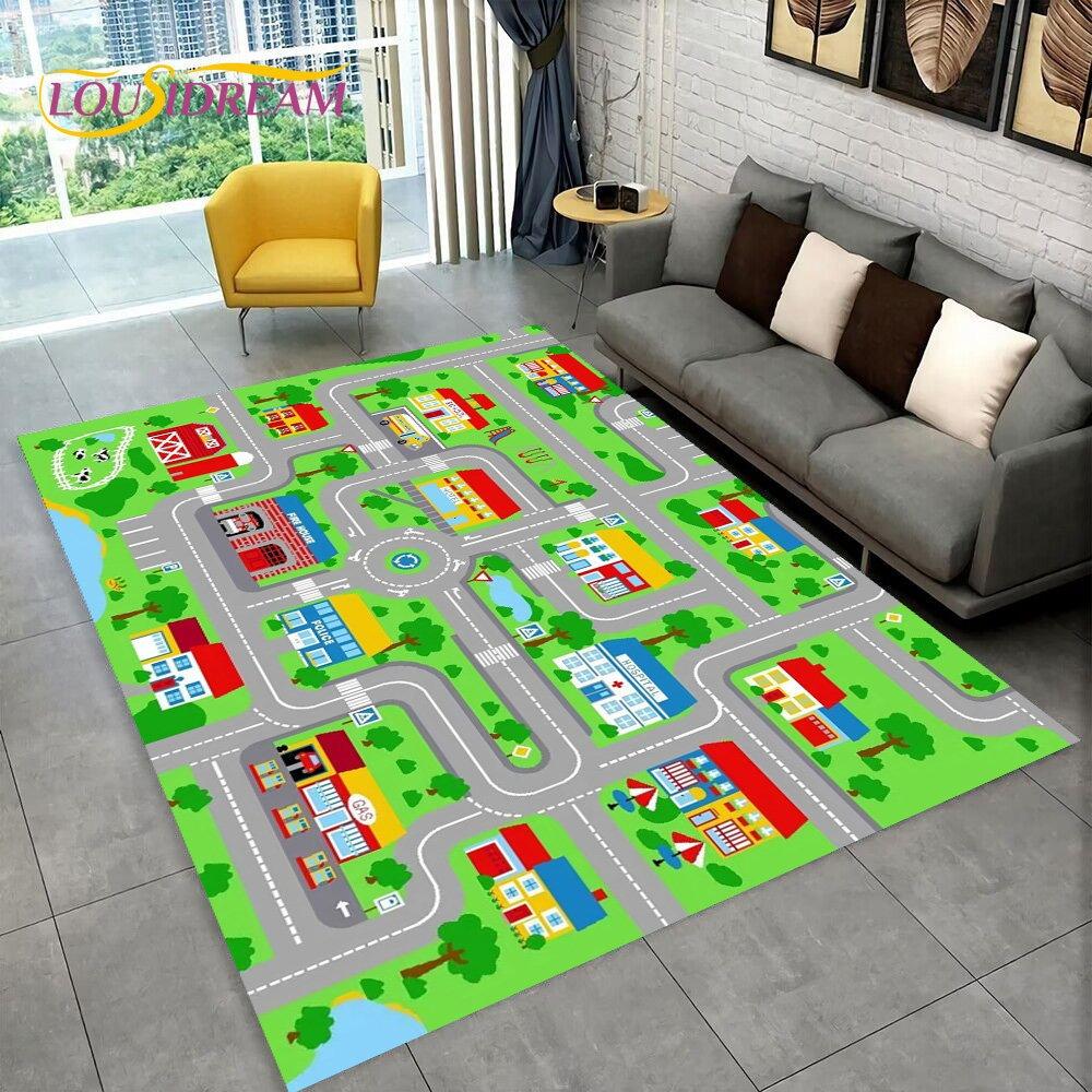 Highway City Child Playmat Large Carpet Rug for Home Living Room Bedroom Sofa Doormat Decor Kid Play Area Rug Non-slip Floor Mat