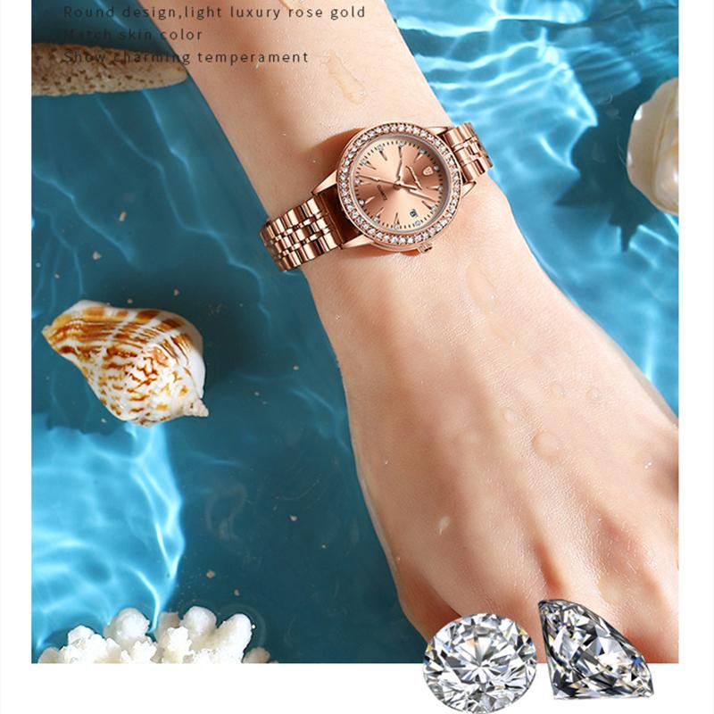 2024 Новые трендовые женские часы со светящимся водонепроницаемым календарем, автоматические часы, украшенные бриллиантами, женские ультратонкие часы