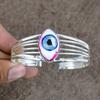 White Evil Eye Gemstone Handmade 925 Sterling Silver Cuff Bangle Adjustable KKG-219