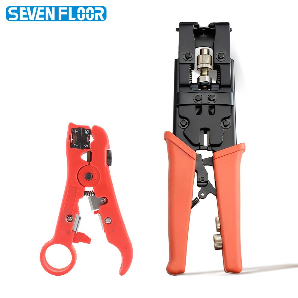 Coaxial Compression Crimper Tool Kit, RG6 RG58 RG59 Crimp Pliers for F BNC RCA Connectors with RG6 RG11 Cable Stripper