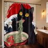 Японская шторка для душа с забавным черным котом, аниме, волна, азиатские шторки для душа для ванной комнаты, набор, водонепроницаемая ткань с крючками