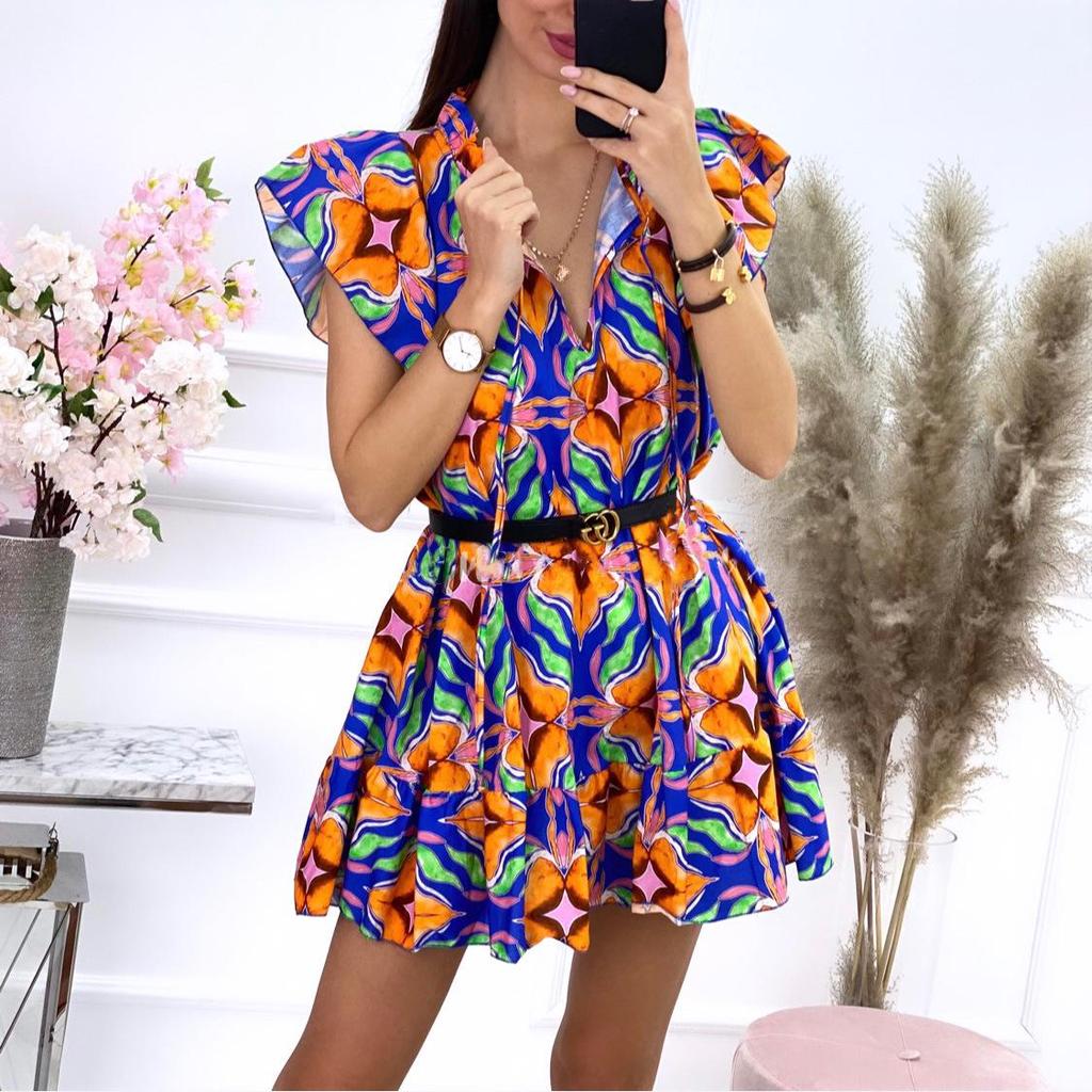 Summer Multi-Color Print Short Dress - Casual Women's Clothing