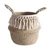 Natural Seagrass Storage Basket Foldable Woven Laundry Basket Handmade Straw Basket