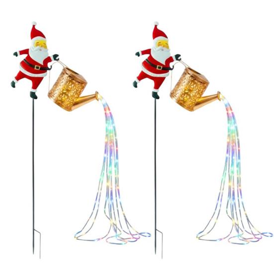 Солнечные Рождественские Украшения Санта Клаус Чайник Свет Уличный Праздничный Фонарь Водонепроницаемый Металлический Садовый Светильник для Двора Патио Газона Дорожки